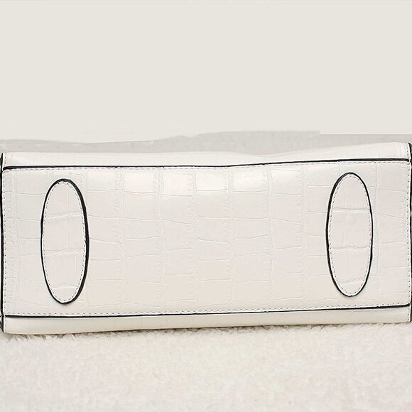 NEW White Bag With Double Marble Like Handles Zip Closure Shoulder Straps - Picture 3 of 8